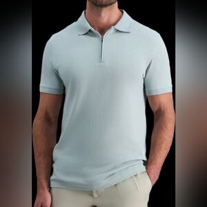 Haggar Men's Premium Comfort Quarter-Zip Jacquard Polo Ligh Blue Size XL